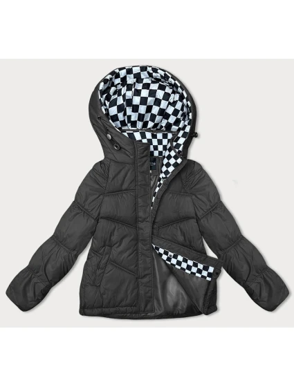 Dámska čierna voľná bunda s kapucňou (8118)