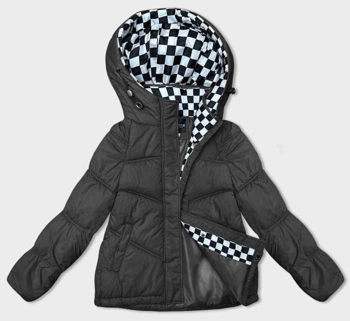 Dámska čierna voľná bunda s kapucňou (8118)