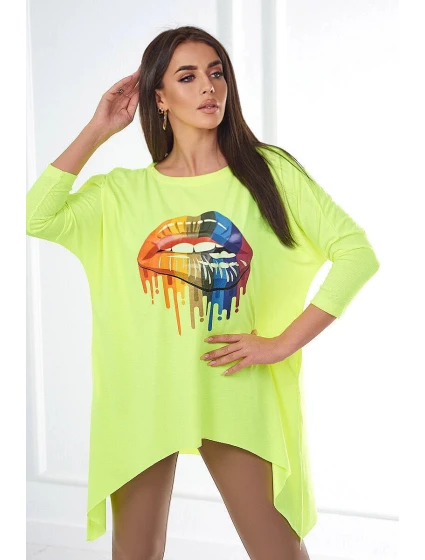 Nadrozmerná blúzka s dúhovou potlačou rúk žltá neónová