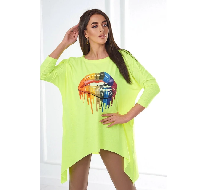 Nadrozmerná blúzka s dúhovou potlačou rúk žltá neónová
