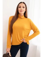 Dámska viskózna blúzka s rolákom a dlhými rukávmi horčicovej farby
