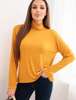 Dámska viskózna blúzka s rolákom a dlhými rukávmi horčicovej farby