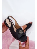 Elegantní Dámské Sandály Na Plochém Podpatku S Dekorací model 21696667 Černé - S.Barski