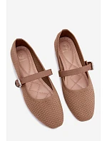 Materiálové baleríny s páskem a přezkou Khaki Jelisa