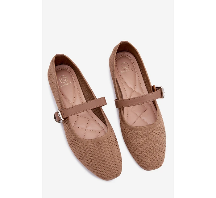 Materiálové baleríny s páskem a přezkou Khaki model 22122502 - Boto