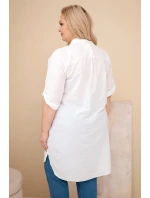 Dámske plus veľkosť šaty s výšivkou a volánové rukávy biela