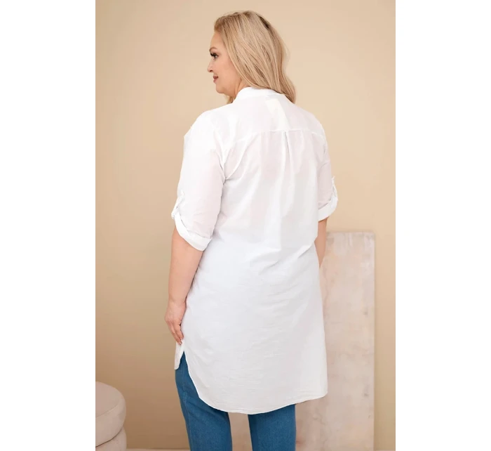 Dámske plus veľkosť šaty s výšivkou a volánové rukávy biela