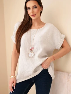 Mušelínová blúzka s náhrdelníkom béžová