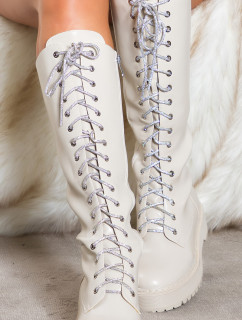 Trendy Biker Look Boots with glitter laces