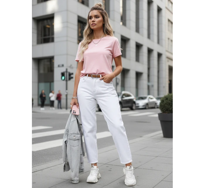 Dámske džínsy mom fit s opaskom biele FashionStreet UY2884
