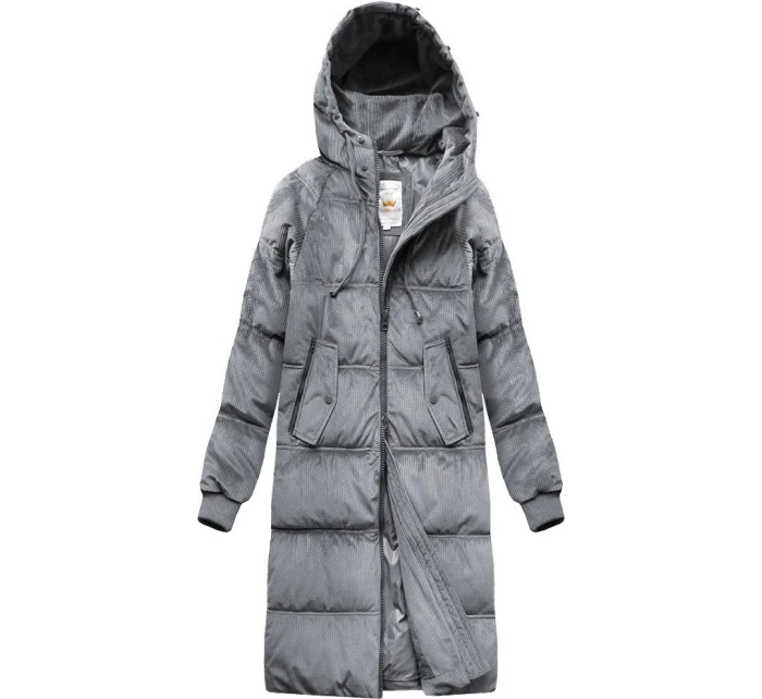 Šedá dámská manšestrová zimní bunda s kapucí model 21773179 - Libland