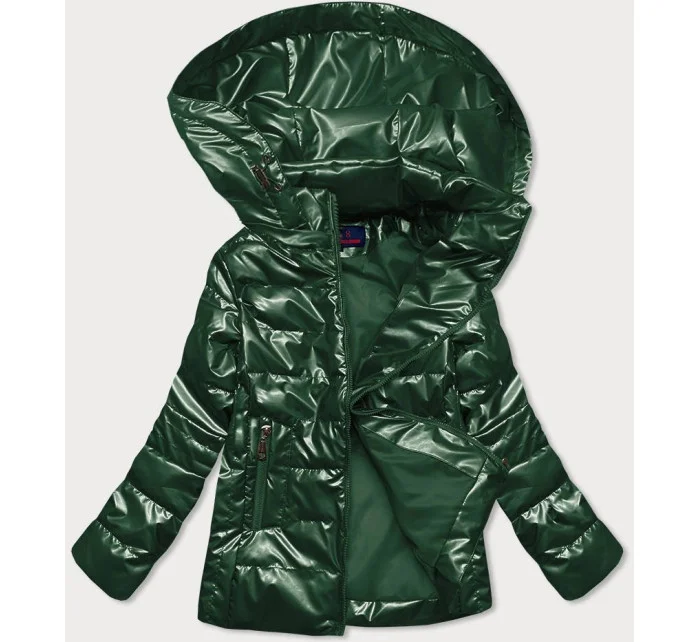 Lesklá zelená prešívaná dámska bunda (2021-04)