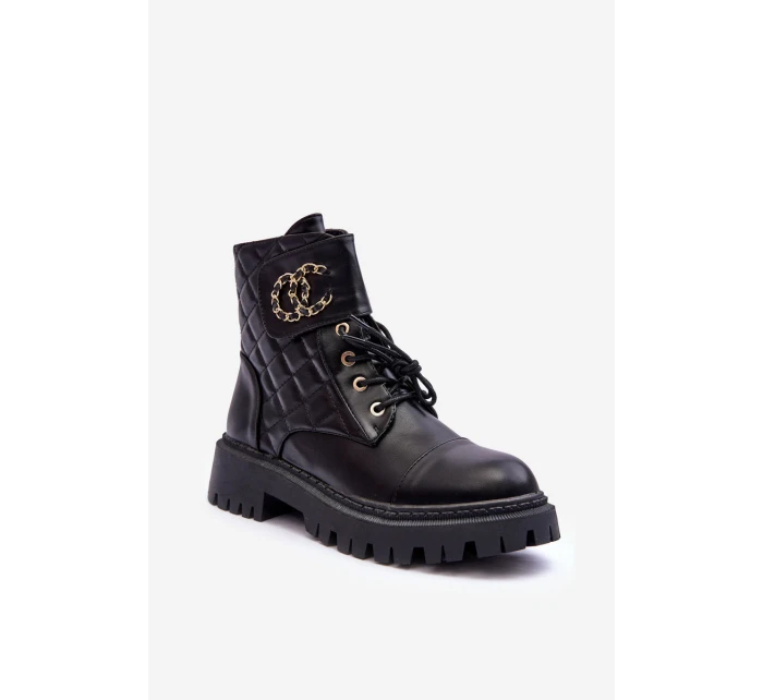 Workery Botki Damskie Z Ozdobą Czarne Toye Workery Botki Damskie Z Ozdobą Czarne Toye