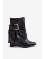 Botki Na Koturnie Z Wywiniętą Cholewką I Klamrą Czarne Vortinia Botki Na Koturnie Z Wywiniętą Cholewką I Klamrą Czarne Vortinia