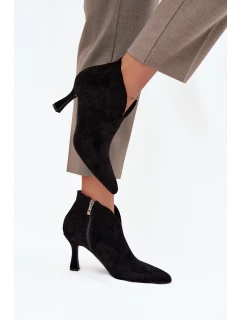 Niskie Botki Damskie Na Szpilce Eko Zamszowe Czarne Jolivra