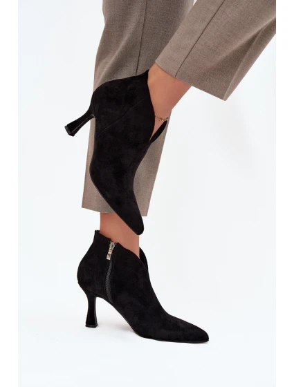 Niskie Botki Damskie Na Szpilce Eko Zamszowe Czarne Jolivra Niskie Botki Damskie Na Szpilce Eko Zamszowe Czarne Jolivra