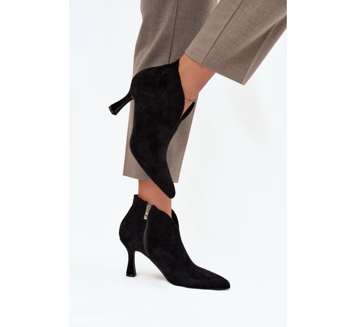 Niskie Botki Damskie Na Szpilce Eko Zamszowe Czarne Jolivra Niskie Botki Damskie Na Szpilce Eko Zamszowe Czarne Jolivra