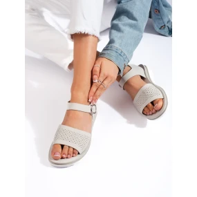 Praktické dámské  sandály šedo-stříbrné platforma