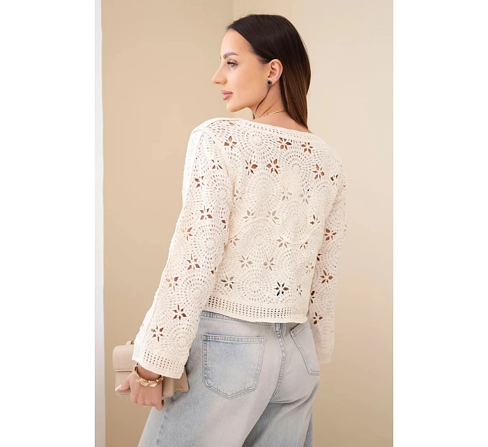 Dámsky čipkovaný sveter s kvetinovým vzorom béžovej farby