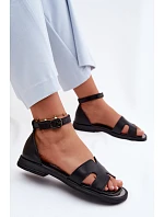 Dámské sandály z pravé kůže na ploché podrážce Vinceza 62305 Černé