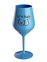 RIŤ SO SRDCOM - modrý nerozbitný pohár na víno 470 ml