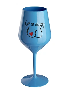 RIŤ SO SRDCOM - modrý nerozbitný pohár na víno 470 ml