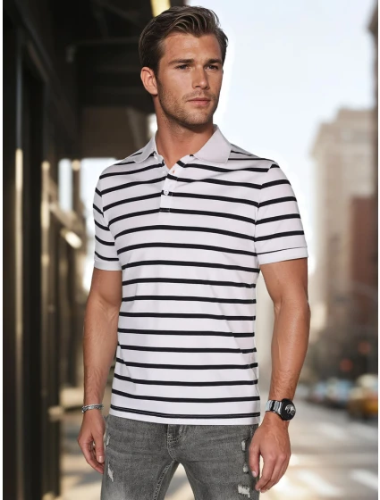 Pánská pruhovaná polokošile bílá Dstreet model 21987899 - FashionStreet Pánská pruhovaná polokošile bílá Dstreet model 21987899 - FashionStreet