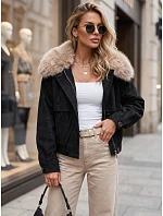 Dámska zimná semišová bunda s kožušinou, čierna, FashionStreet TY5695 Dámska zimná semišová bunda s kožušinou, čierna, FashionStreet TY5695