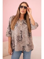 Dámska bavlnená blúzka s vyhrnutými rukávmi a paisley vzorom fango