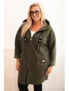 Dámska strihová bunda Plus Size s kapucňou a vreckami khaki