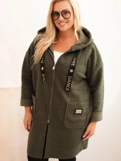 Dámska strihová bunda Plus Size s kapucňou a vreckami khaki