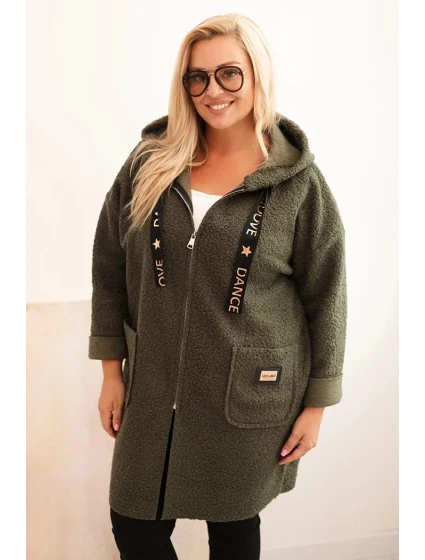 Dámska strihová bunda Plus Size s kapucňou a vreckami khaki