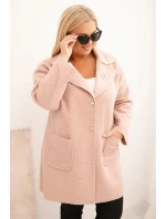 Dámský kabát Plus Size beránek s vlnou a kapsami pudrově růžový Dámský kabát Plus Size beránek s vlnou a kapsami pudrově růžový
