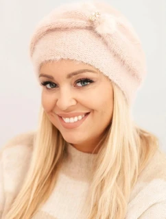 Dámska zimná čiapka nadýchaná s ozdobami a kožušinou ružová