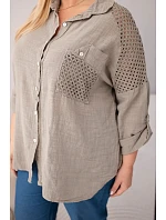 Dámske bavlnené plus size tričko s golierom a čipkovou vsadkou Fango Dámske bavlnené plus size tričko s golierom a čipkovou vsadkou Fango
