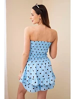 Dámsky viskózový overal s bodkami a volánom modrý