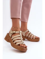 Dámské kožené sandály model 21657348 béžové - Zazoo Dámské kožené sandály model 21657348 béžové - Zazoo