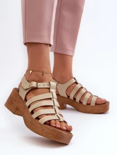 Dámské kožené sandály model 21657348 béžové - Zazoo