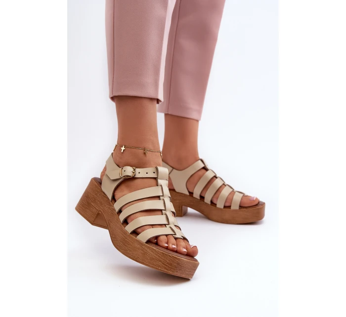 Dámské kožené sandály model 21657348 béžové - Zazoo Dámské kožené sandály model 21657348 béžové - Zazoo