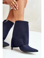 Dámské boty s pruhy na jehlách s ohrnutým svrškem a  tmavě modré model 21670406 - Boto
