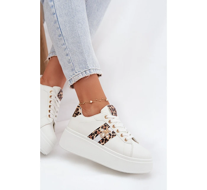 Dámské tenisky na platformě s přezkou Bílá leopardí vzor Palvessa Dámské tenisky na platformě s přezkou Bílá leopardí vzor Palvessa