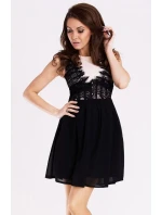 Dámske spoločenské šaty s rozšírenou sukňou EMAMODA čierne-kapučíno - Čierna / L - YNS