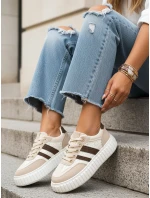 Dámske kožené tenisky na hrubej platforme béžovej farby FashionStreet ZY1393