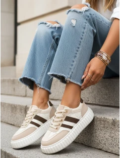 Dámske kožené tenisky na hrubej platforme béžovej farby FashionStreet ZY1393