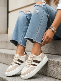 Dámske kožené tenisky na hrubej platforme béžovej farby FashionStreet ZY1393