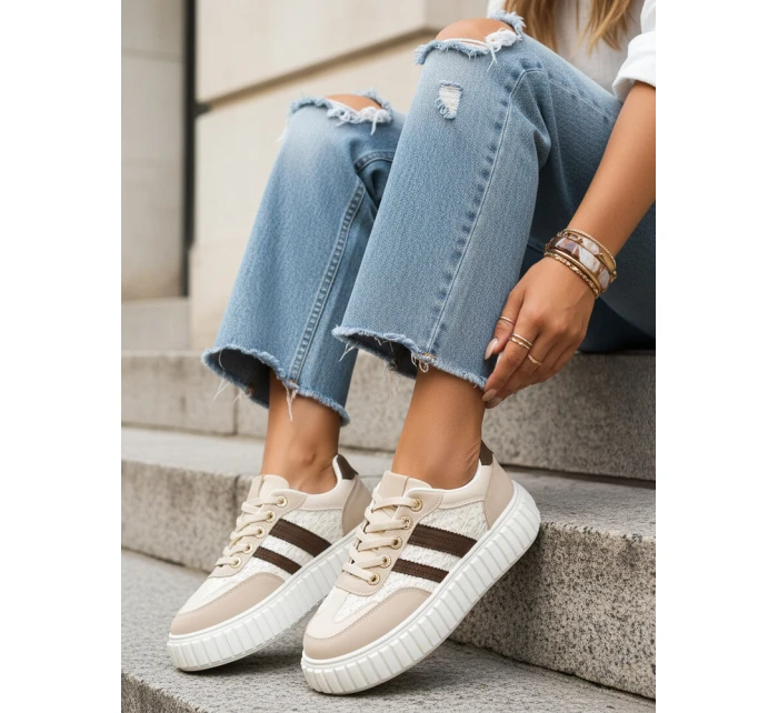 Dámske kožené tenisky na hrubej platforme béžovej farby FashionStreet ZY1393