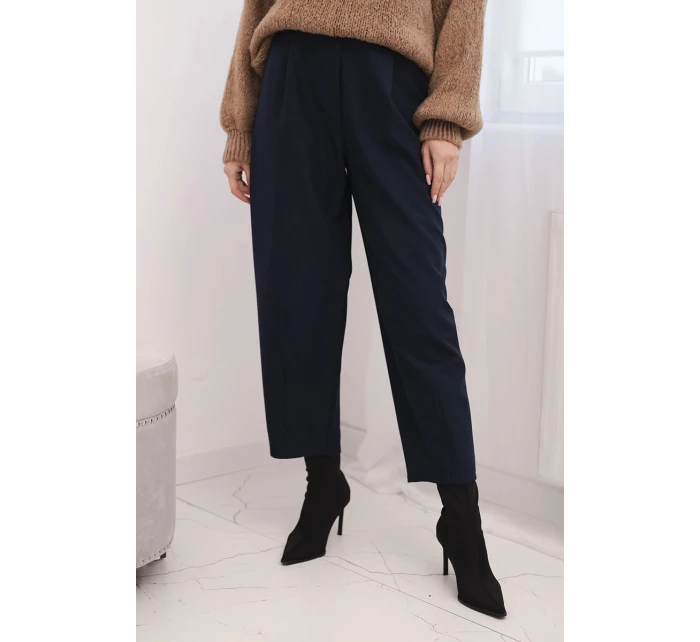 Dámské kalhoty s vysokým pasem a záhyby modré