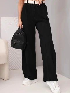 Dámské bavlněné kalhoty se širokými nohavicemi a páskem černé