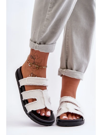 Damskie Klapki Materiałowe Na Rzep Białe Lamirose Damskie Klapki Materiałowe Na Rzep Białe Lamirose