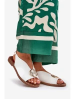 Płaskie Eleganckie Sandały Z Ozdobą Białe Iseliria